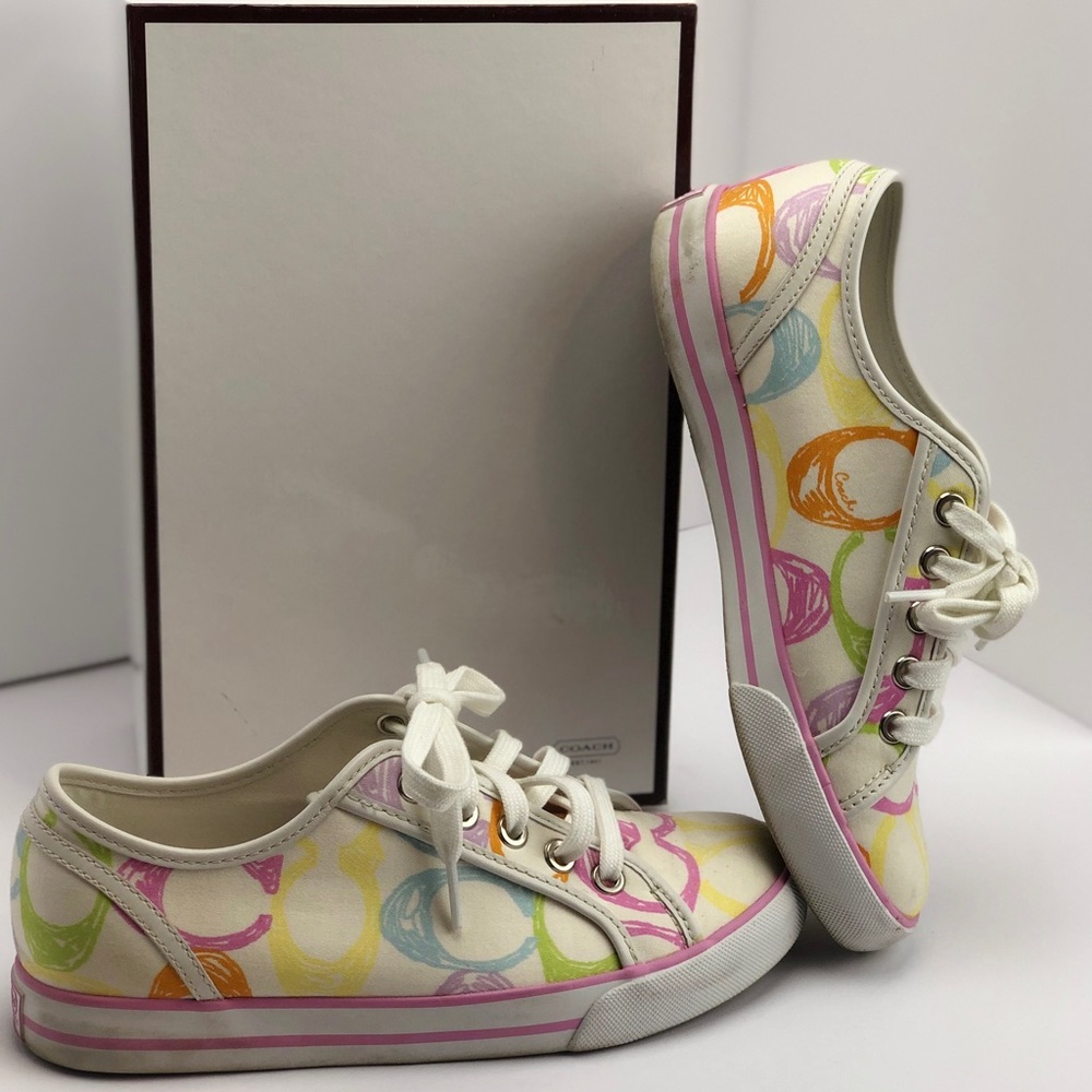 Coach White Sateen Multicolor Sneakers Sz 6